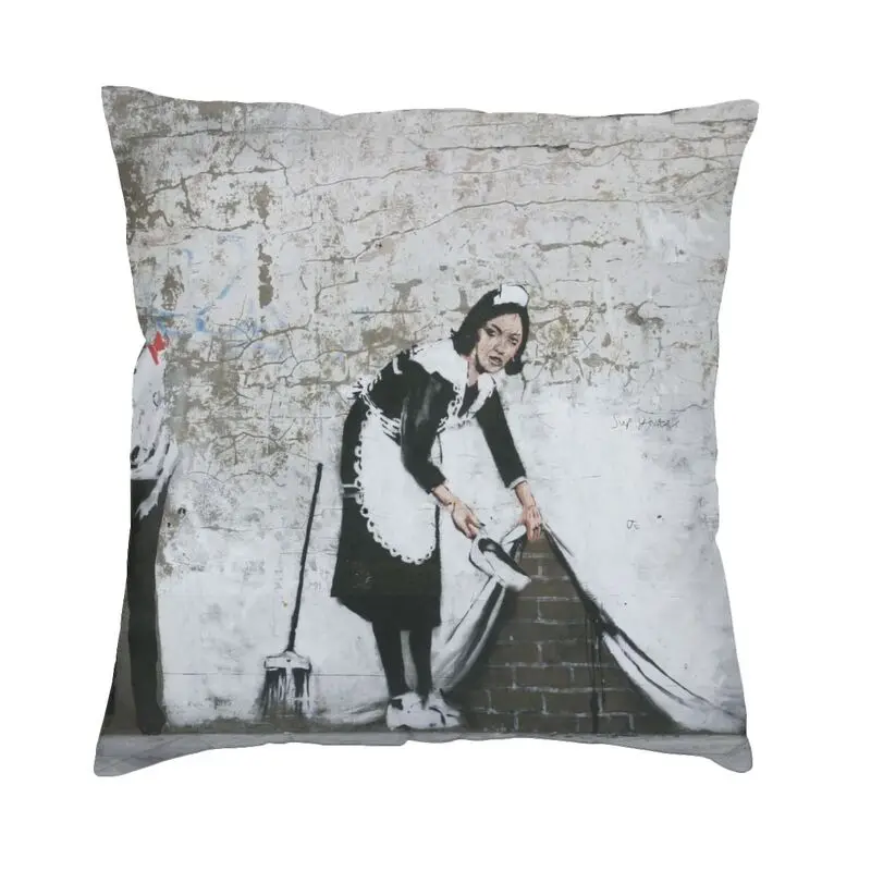 

Sweep It Under The Carpet Cushion Cover 40x40cm Velvet Banksy Street Pop Art Pillow Case for Sofa Square Pillowcase Home Decor