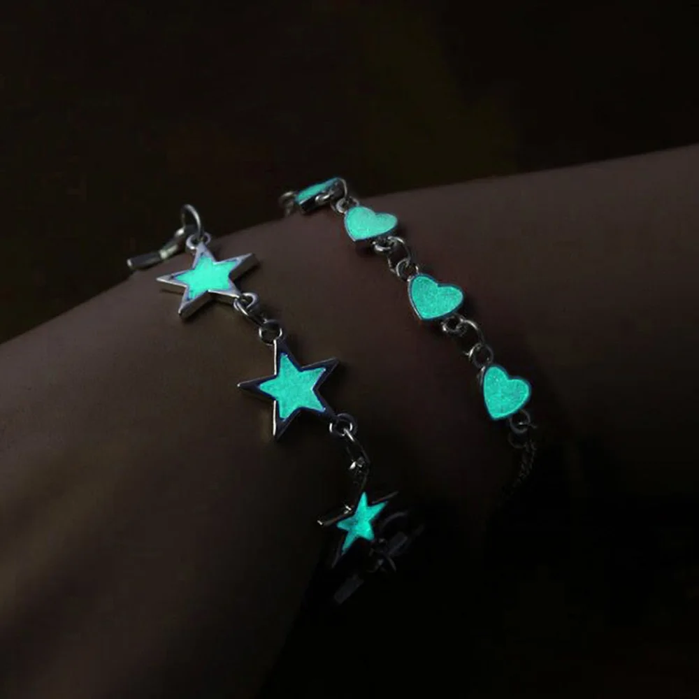 Fashion Star Flower Heart Fluorescent Luminous Glowing Bangle Glow In The Dark Bracelets for Women Men Halloween Gift