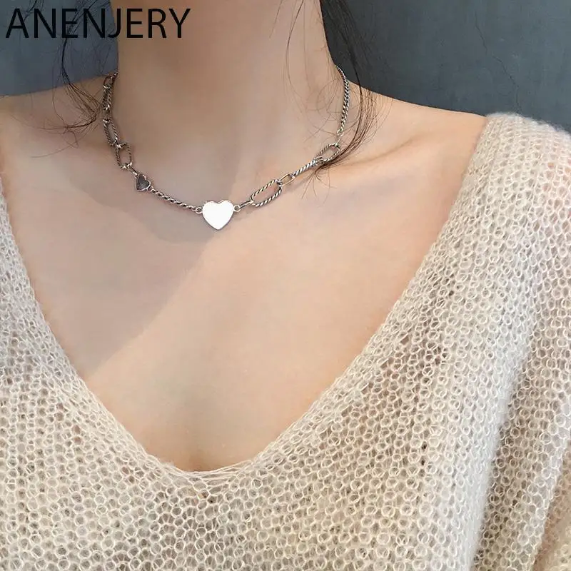 

ANENJERY, простые, 925 пробы, серебряные, удачливые бусы, ожерелья для женщин, короткая цепочка, чокер, ожерелье, S-N554