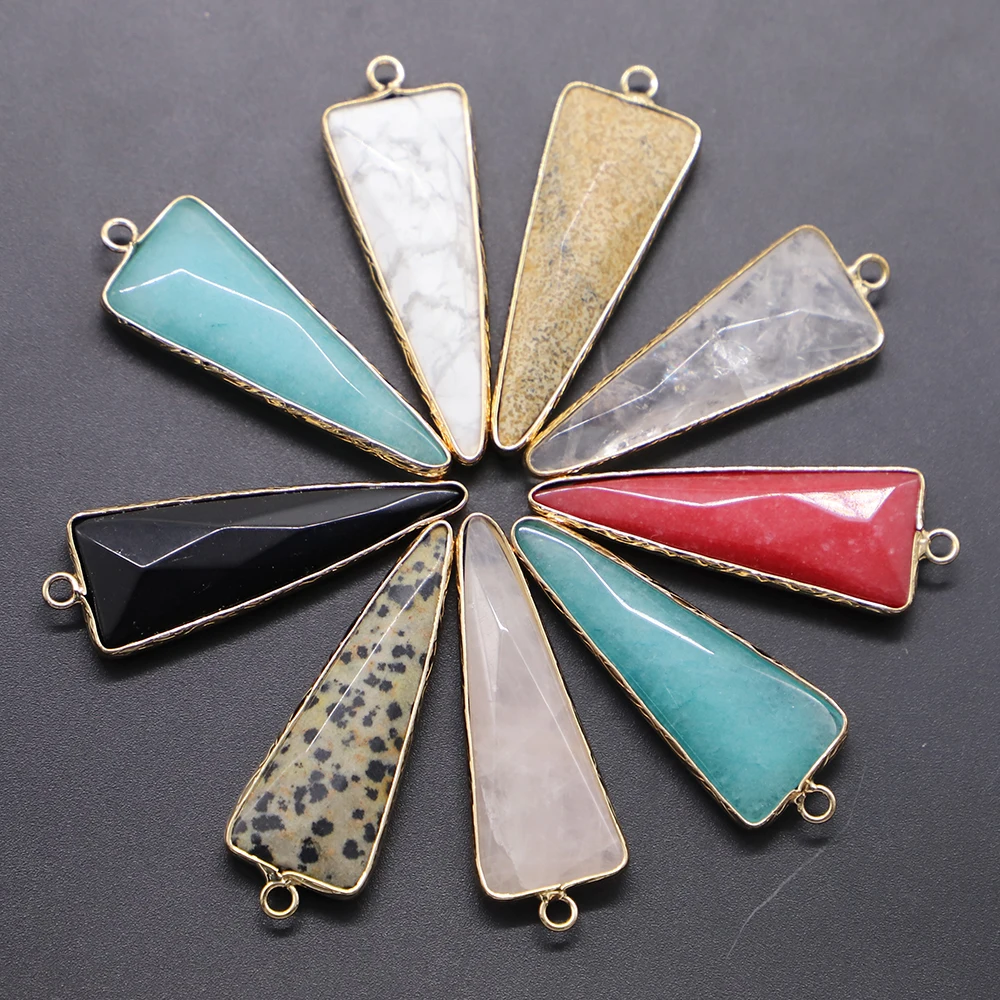 

New Natural Charms Cone Pendants Plating Phnom Penh Painting Stone Turquoise Plane Triangle Reiki DIY Jewelry Accessories 6Pcs
