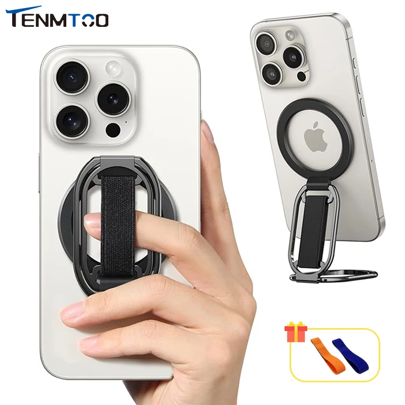 Tenmtoo for MagSafe Phone Grip Magnetic Phone Holder 4 in 1 Rotatable Phone Ring Holder Strap Compatible with iPhone 15 14 13 12