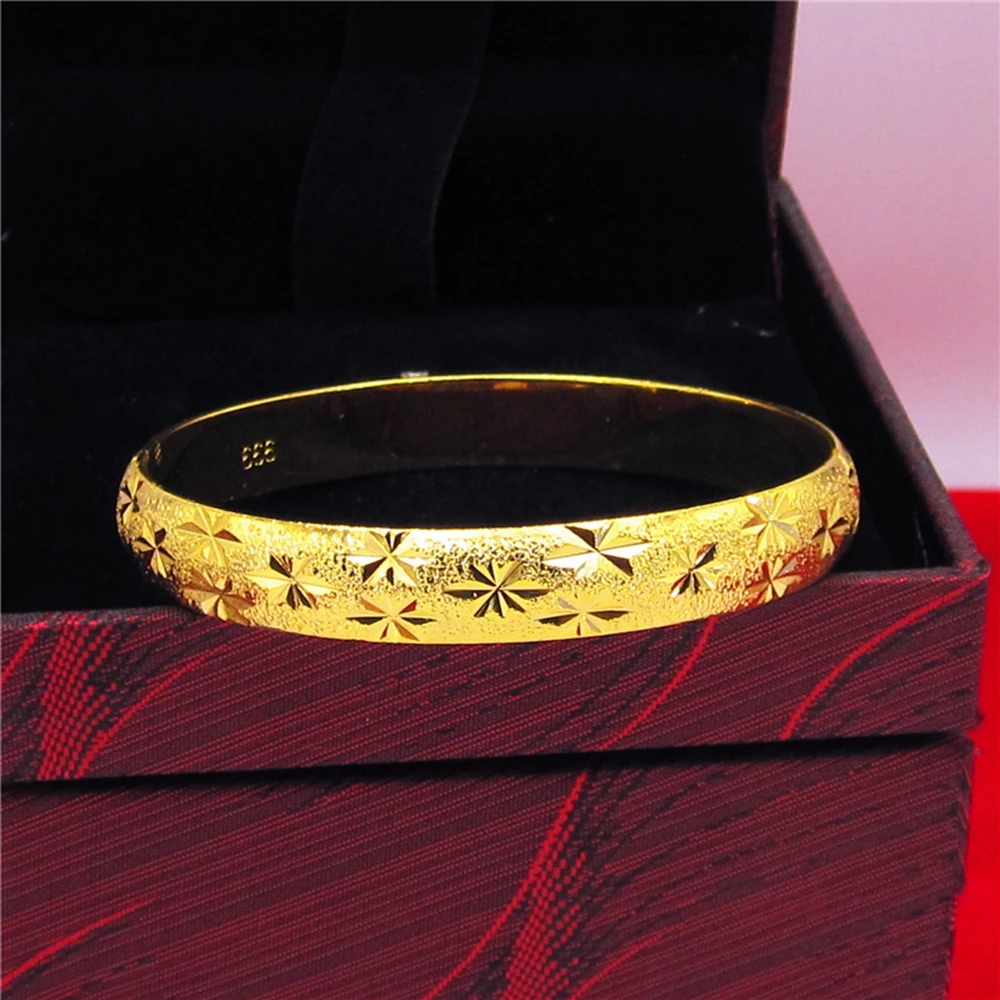 

10mm Bangle Womens Bracelet Carved Star 18K Yellow Gold Filled Solid Dubai Wedding Women's Bangle Vintage Jewelry Dia 60mm