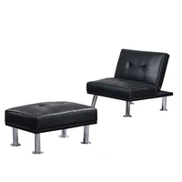 Modern Single Sofa Chair Bed with Ottoman Convertible Folding Futon Chair Leather Chaise Lounge Chair with Metal Legs