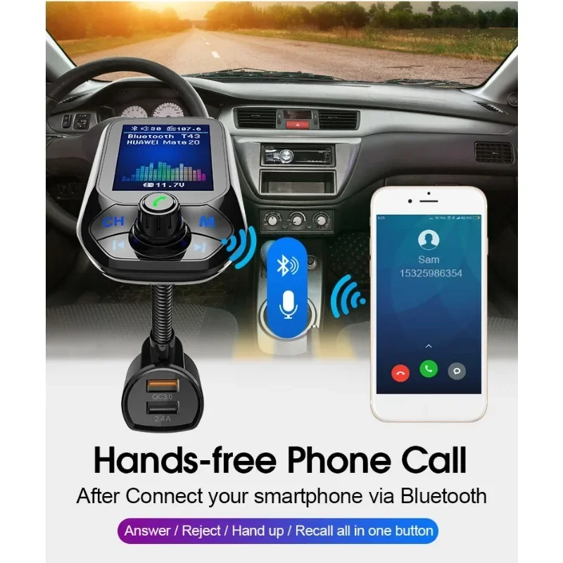 1.8 Inch Color Display Bluetooth FM Transmitter Wireless Car Modulator Mp3 Player Kit Handsfree QC3.0 Charger