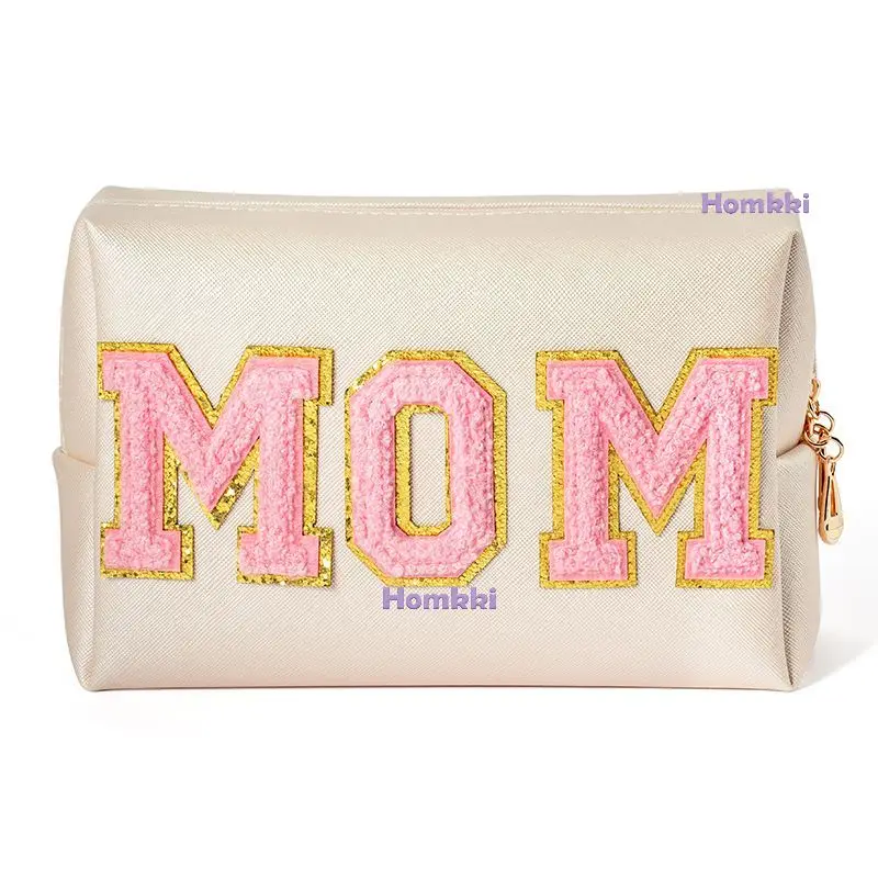 

Preppy Patch MOM Makeup Bag Happy Mother's Day Gift Women Favors Travel Cosmetic Toiletry Pouch Waterproof Organize Zipper Case