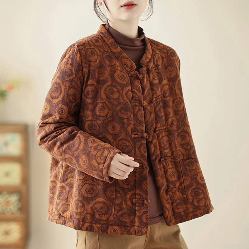 Этническая куртка на хлопковой подкладке для женщин зимняя утолщенная в