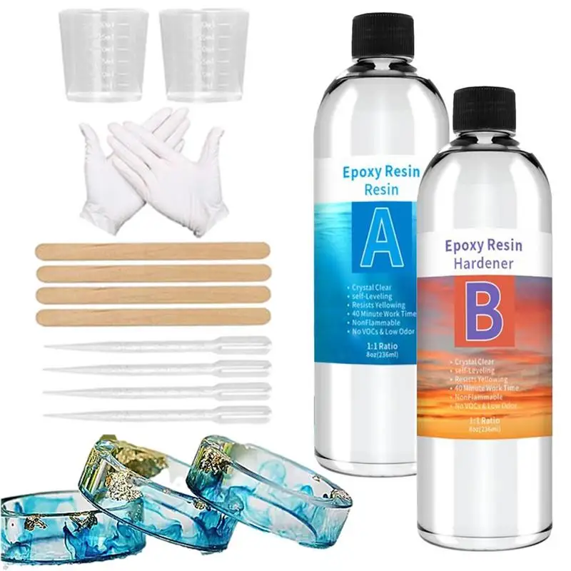

Набор эпоксидной смолы для начинающих, 8 унций, 8 унций, набор кристально прозрачных литых смол, устойчивые к пожелтению, товары для рукоделия для начинающих