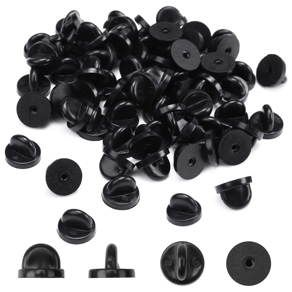 50pcs Black PVC Rubber Pin Backs Butterfly Clutch Tie Tack Lapel Holder Clasp Pin Cap Keepers for Uniform Badges Replacements