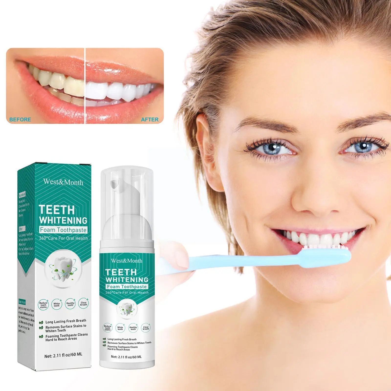 

Toothpaste Whitening Foam Natural Mouth Wash Mousse Whitening Teethpaste Tool Teeth Dental Hygiene 60ml Breath Z3I9