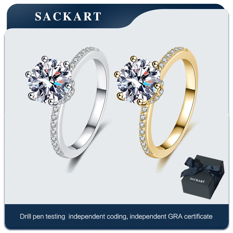 Женское Обручальное Кольцо SACKART из серебра 925 пробы с муассанитом