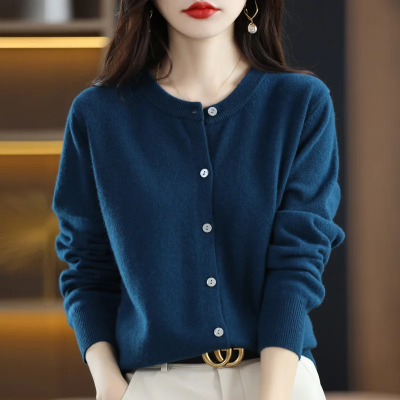 

Women Ladies Sweater 2023 Autumn Women Knitted Cardigan Long Sleeves Tops O-Neck Short Wool Vintage Cardigan Female