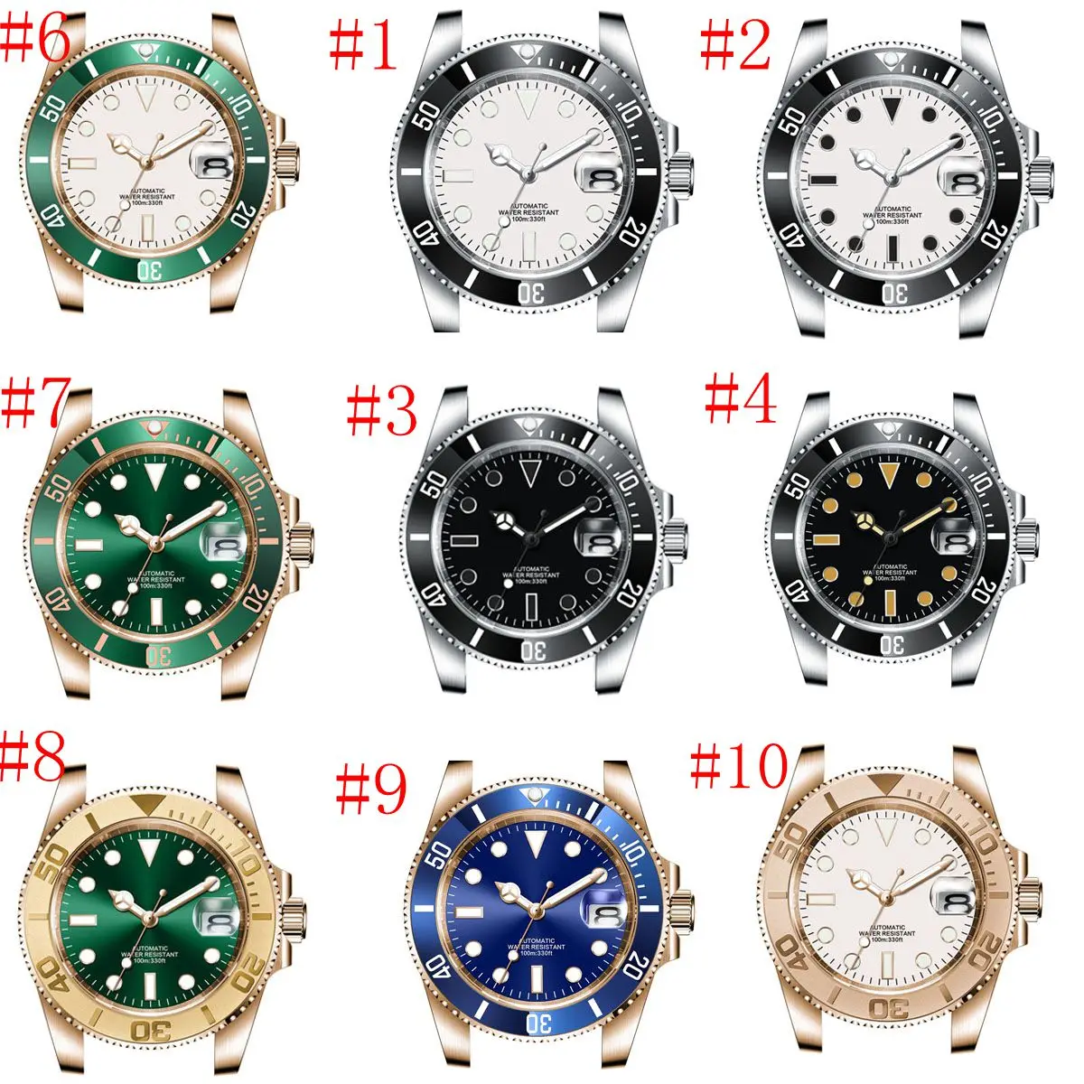 

40mm Watch Case+dial+hands Sapphire Crystal Ceramic Bezel 100 Waterproof Luminous Fit NH35 ETA2836/2824 DG2813 Miyota 82series