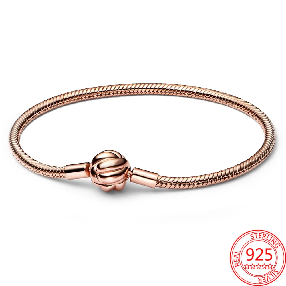 

Romantic 925 Silver Moments Concentric Knot Snake Bone Rose Gold Chain Bracelet Fit Original Beads Girl Jewelry Gift Accessories