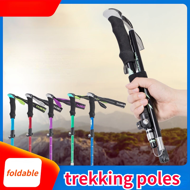 

Outdoor Fold Trekking 5-Section Pole Camping Portable Walking Hiking Stick for Nordic Elderly Telescopic Club Easy Put Into Bag