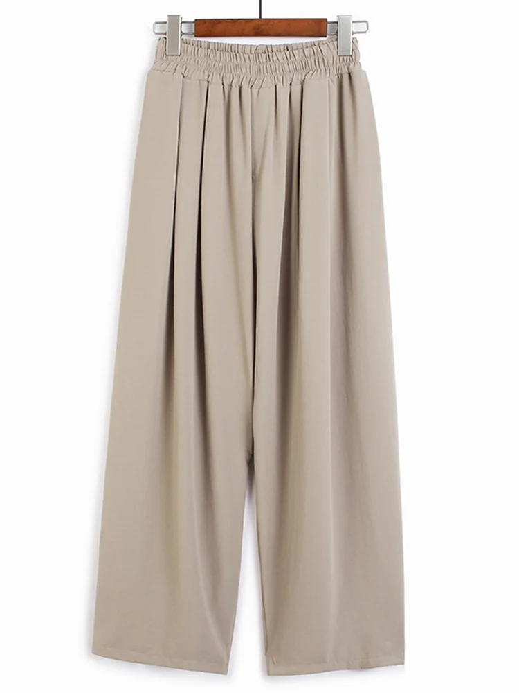 

High Elastic Waist Pleated Long Wide Leg Trousers New Loose Fit Pants Women Fashion Tide Spring Autumn 2022 N667