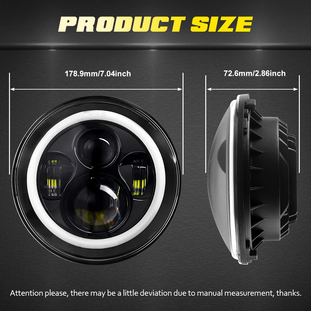 Черная 7-дюймовая светодиодная лампа Halo для фар с ангельскими глазами дневного и