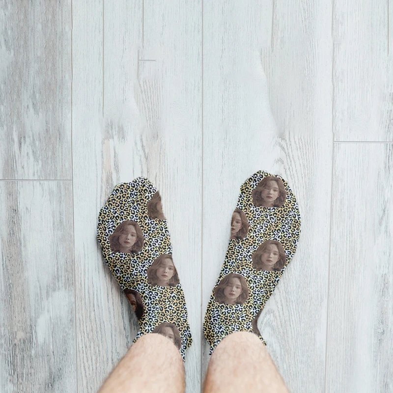 Custom Fashion Big Smile Face Socks Women Cute Leopard print Socks Creative Personality Pure Color Funny Socks for Ladies Meias