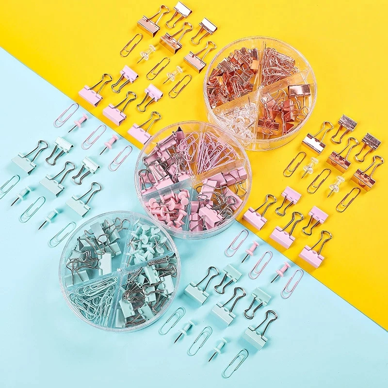 

72pcs Multifunctional combination Push Pins Paper Clips Thumbtack Stationery Metal Clear Binder Clips set School Office Supply