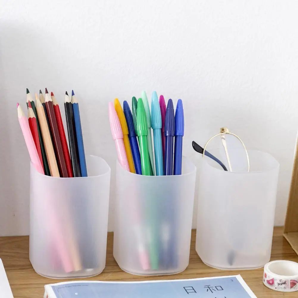

Simple transparent frosted pen holder student desktop organizer storage office pen supplies organization makeup study K1F6