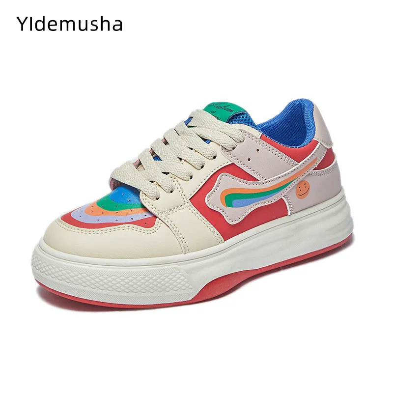 

2023 Fashion Lace-up Vulcanized Sneakers Platform Mixcolor Flats Ladies Shoes Casual Breathable Wedges Ladies Walking Sneakers