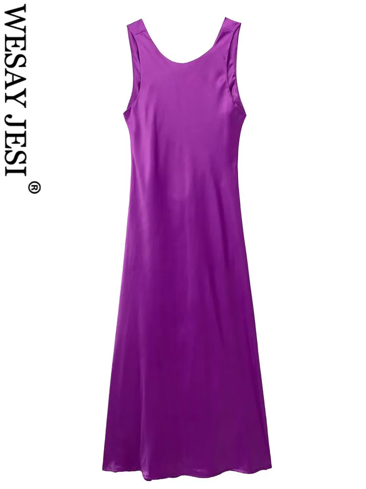 

Платье WESAY JESI TRAF женское однотонное, винтажное Элегантное Длинное пляжное платье с круглым вырезом, модное пикантное платье без рукавов, с открытой спиной