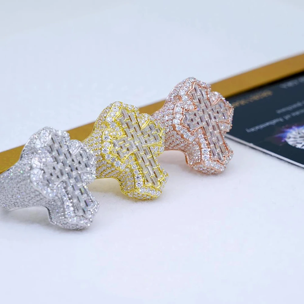 Bling Cross Moissanite Rings For Women S925 Silver Wedding Ring Finger Jewelry Men Pass Tester Free Shipping