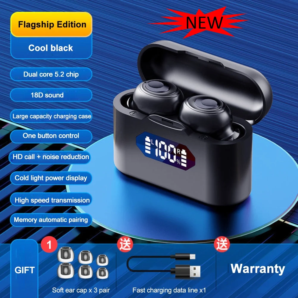 

T37 Tws Wireless Bluetooth Headset 5.0 In-Ear Digital Display Mini Sports Earphone Headphone For IPhone Huawei Xiaomi