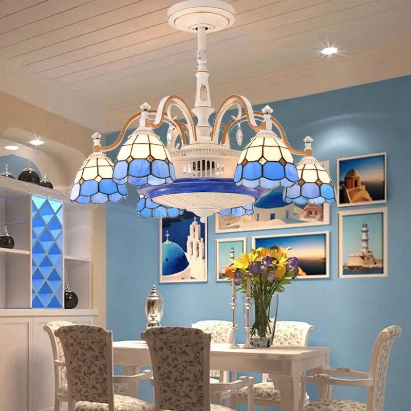 

Light Led Ceiling Fan Pendant Lamp Art Chandelier Mediterranean Modern Minimalist Dining Room Living Remote Control