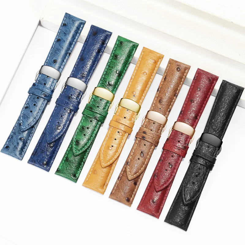 Universal Replacement Strap 12/13/14/15/16/17/18/19/20/21/22/23/24mm Men And Women Ostrich Print Leather Watchband