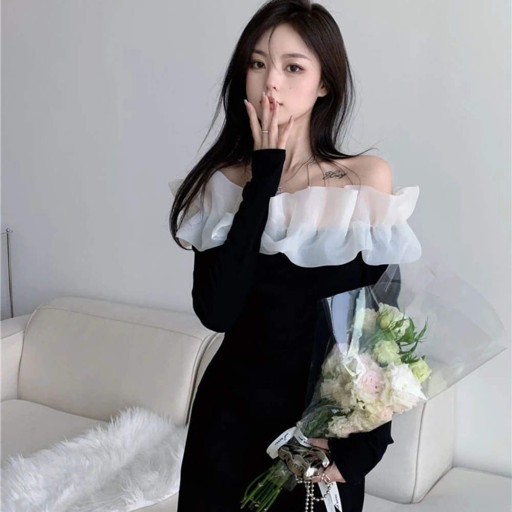 

Летнее женское облегающее мини-платье с оборками и длинными рукавами, Размер 2XL