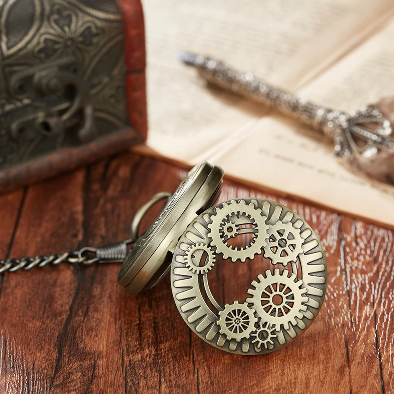 Luxury Gear Mechanical Clock Vintage Man Pocket Watch with Fob Chain Steampunk Skeleton Watches for Men Chinese Factory Pendant