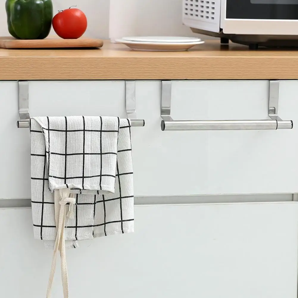 

Kitchen Steel Single Rod Towel Rack Cabinet Door Back Perforated Rag Hanger Type Bathroom Towel Free Bar P8l9