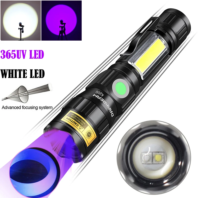 

Rechargeable UV Flashlight, 3 in 1 UV Black Light LED Tactical Flashlight with Pocket Clip, High Powered 1200 Lumens LED Light