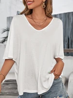 solid batwing sleeve v neck tee