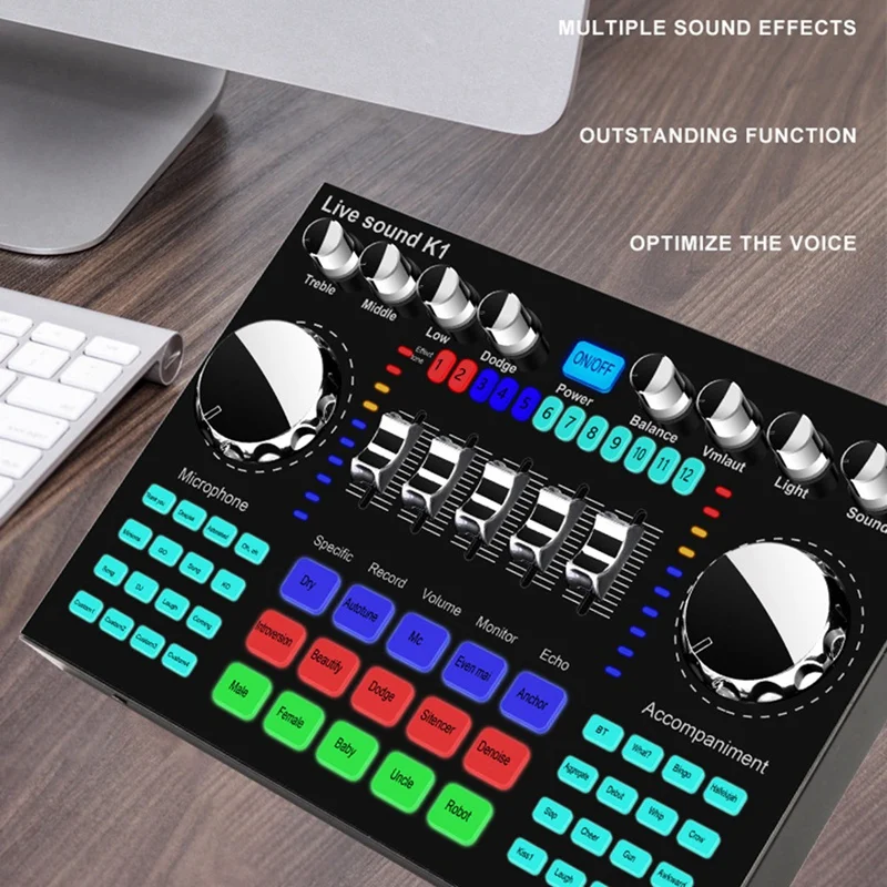 Портативная Bluetooth звуковая карта K1 профессиональная аудиокарта с регулируемым