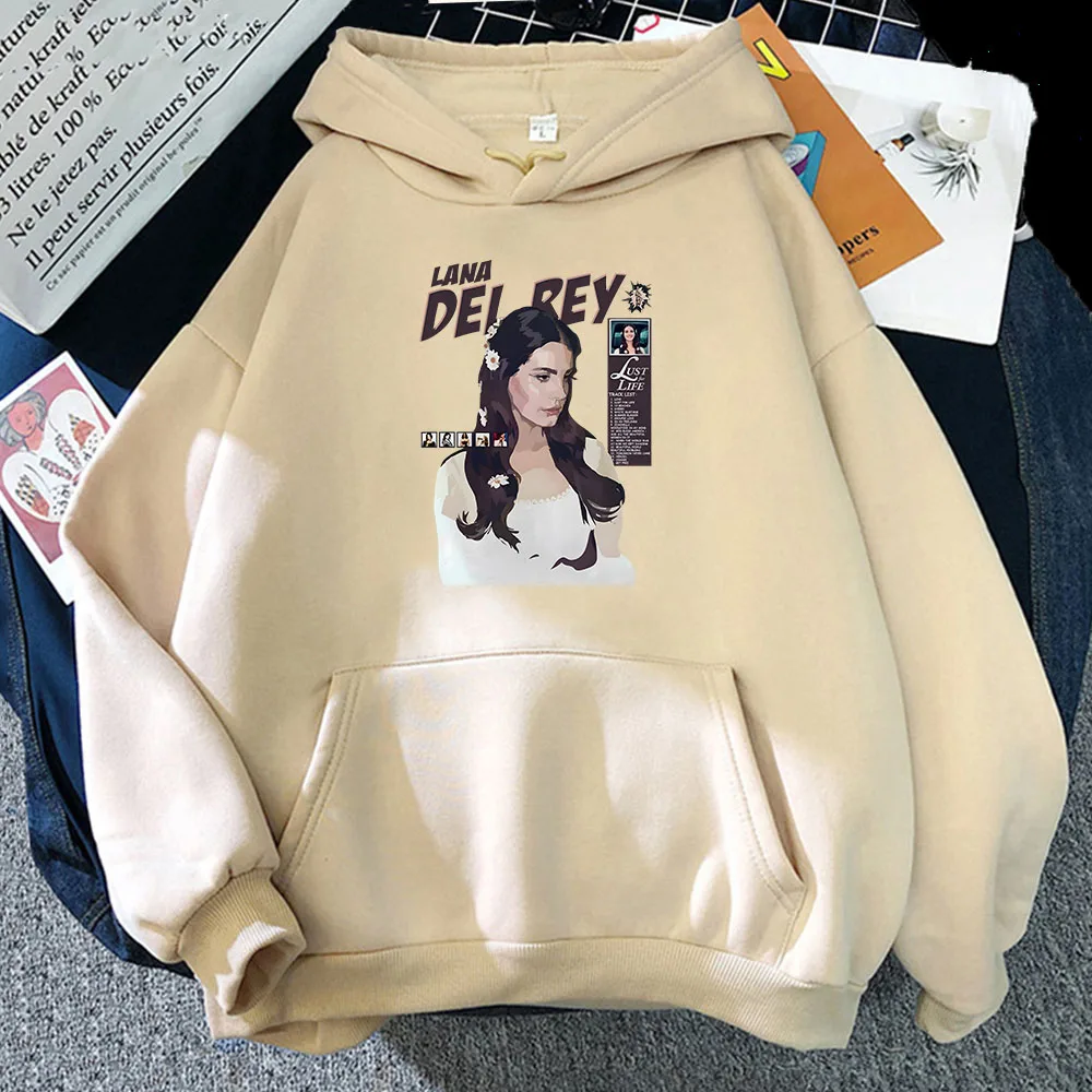 

Singer Lana Del Rey Printing Hoodies Casual Long Sleeve Men Sweatshirts Cartoon Winter Pocket Fleece Pullovers Male Winter Hoody