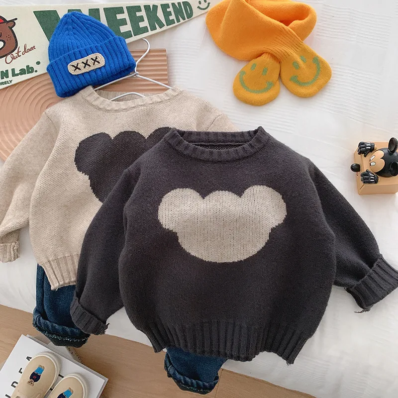 

2022 New Autumn Winter Children's Sweater Boy And Girl Bear Jacquard Knit 0-6 Years Old Korean Kids Clothing Baby Pullover