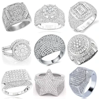 ofertas hip hop style trendy men rings copper ring iced out bling pave cubic zirconia geometry ring charms