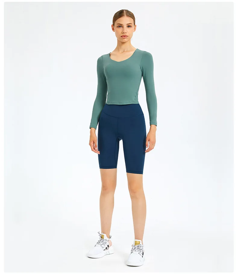 Women's Long Sleeve Top Gym Shirts Yoga Sport Outdoor Jogging Tennis Female T-shirts Fitness Sportswear with Chest Pad Tops