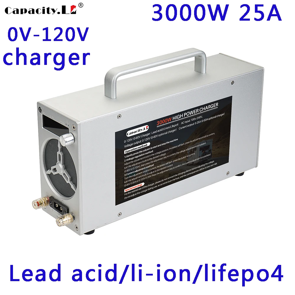 

120v 72v 84v lifepo4 charger 36V 48V 24v 12 lithium battery charger 60a 25a adjustable current voltage lead acid charger