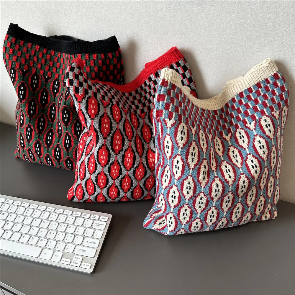 

2023 Women Knitted Crocheted Shoulder Bag Crossbody HandBag Hollow Out Large Capacity Handbag