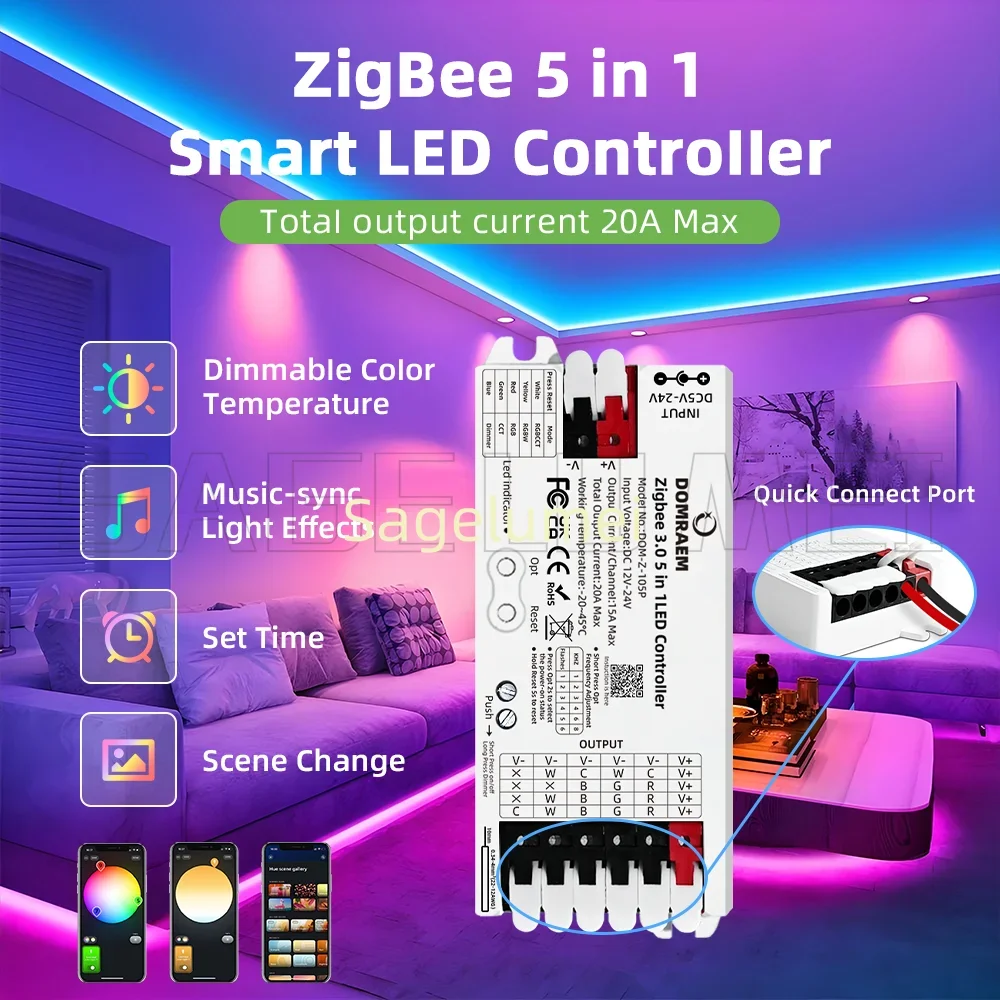 Фото Светодиодный контроллер DOMRAEM Zigbee 3.0 Smart 5 в 1 DIMMER WW/CW RGB RGBWCCT Strips работает с концентраторами 3.0 (Hu*e/Echo Plus и т. д. )Alexa/APP №3