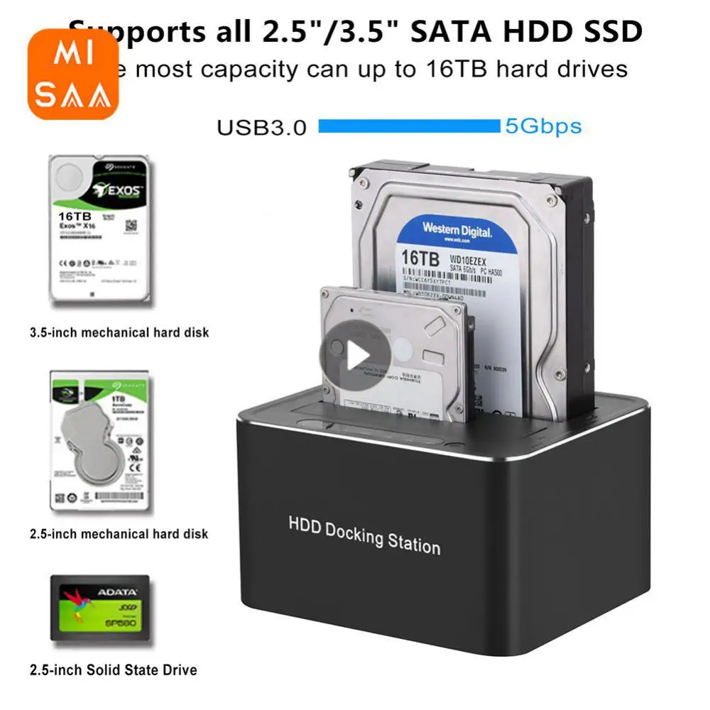 

Docking Station External Dual-bay Supports Offline Clone Hard For 2.5/3.5 Inch Hdd Ssd Sata To Usb 3.0 Hdd Adapter