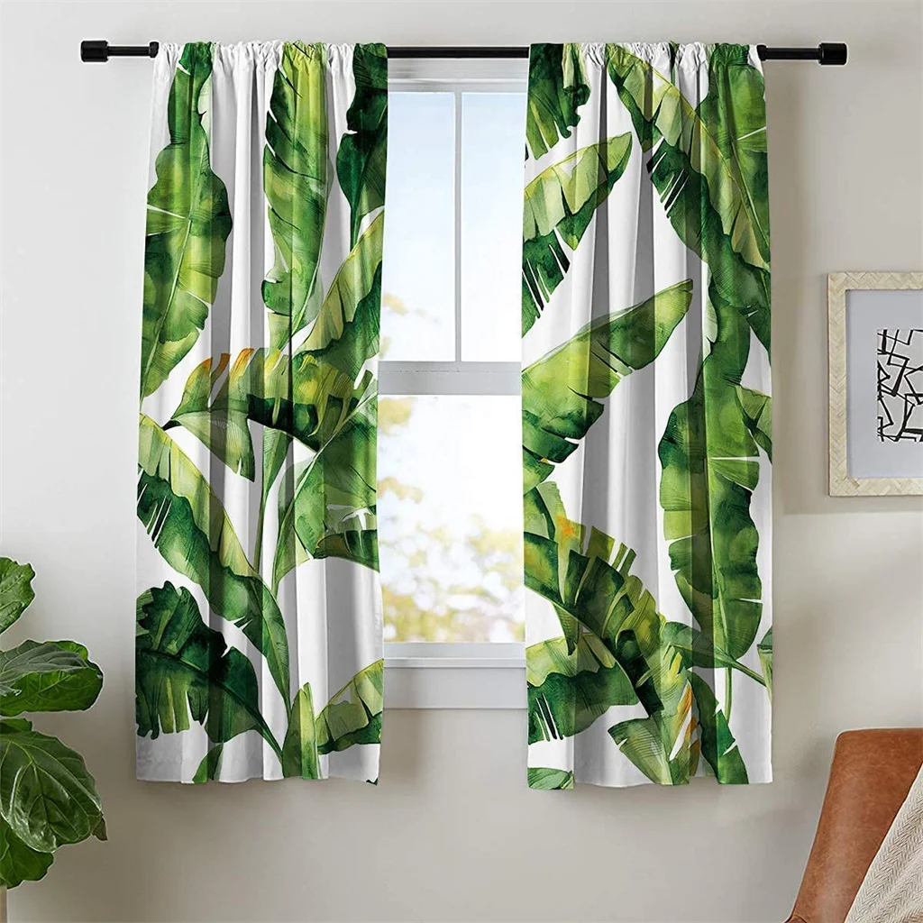 

Ready-made Green Leaf Floral Blackout Window Curtains For Kids Bedroom Living Room Bathroom Kicthen Door Hall Cupboard Home Hook