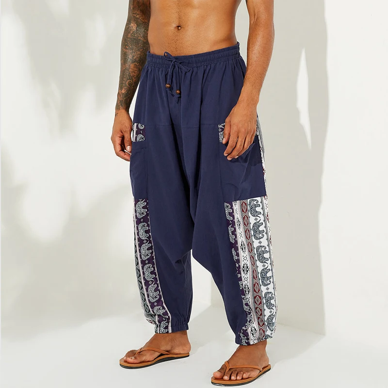 

Vintage Patchwork Pattern Print Harem Pants Men Leisure Loose Long Pant For Mens Spring Autumn Casual Fashion Trouser Streetwear