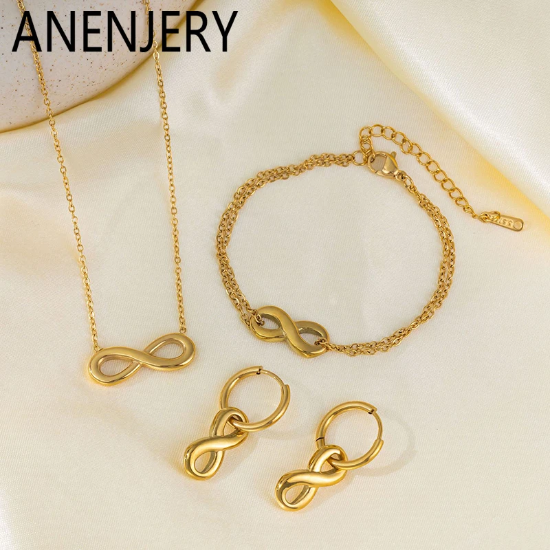 ANENJERY Нержавеющая сталь 316L &quot8&quot кулон ожерелье браслет серьги для женщин