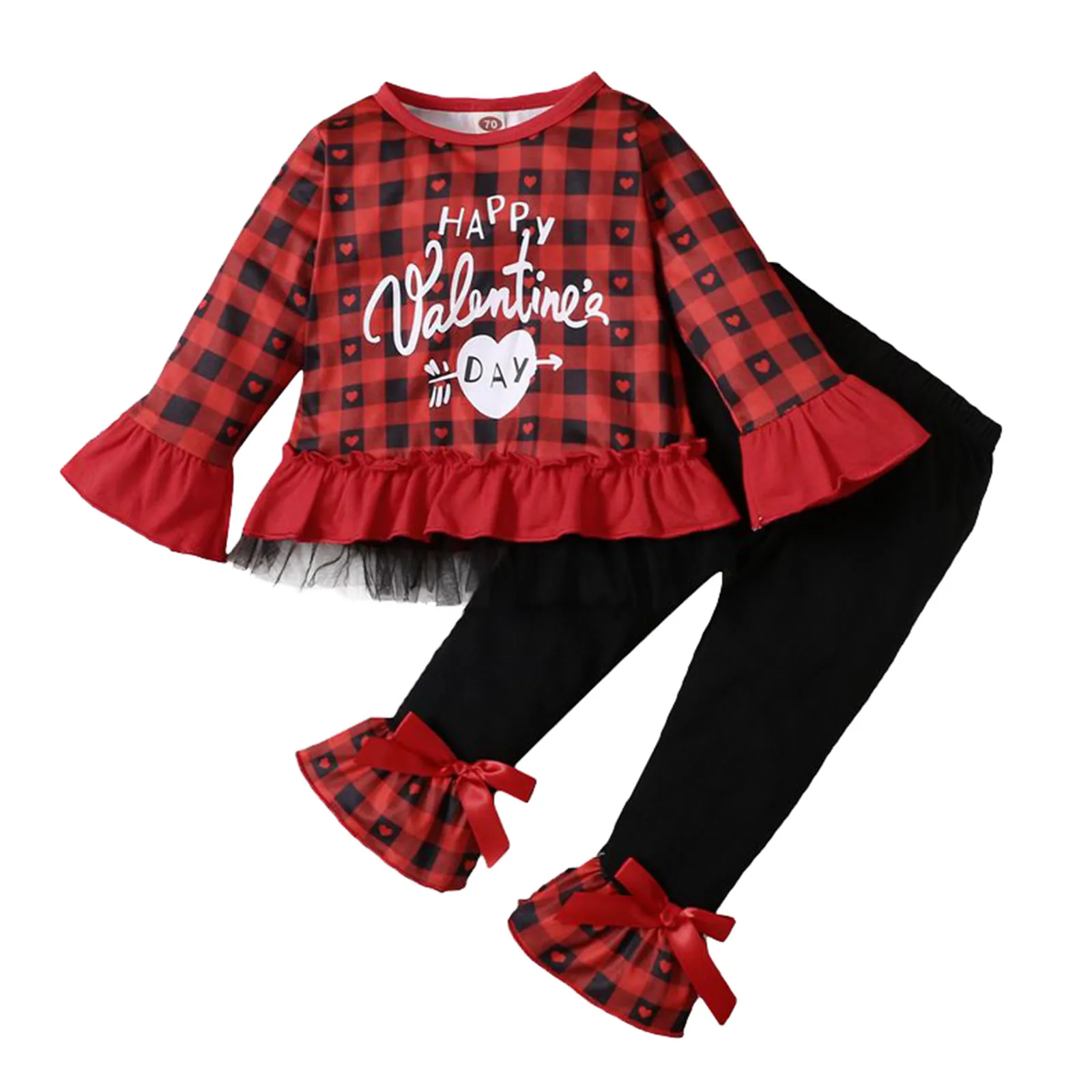 

Toddler Baby Girls Valentine's Day Heart Printed Letter Plaid Lace Ruffles Girls Shorts Pajamas Set Size 6 Teen Fashion Outfits