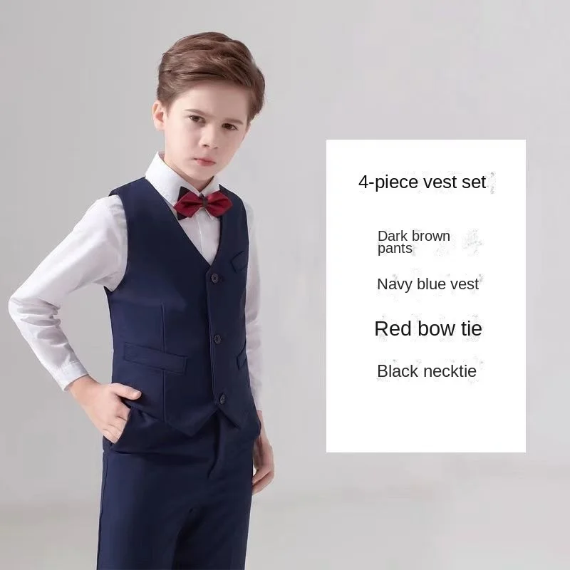 Children's Business Suit Handsome Boy Dresses of Bride Fellow Kids Costume for Piano Performance Middle and Big Children Boy Sui