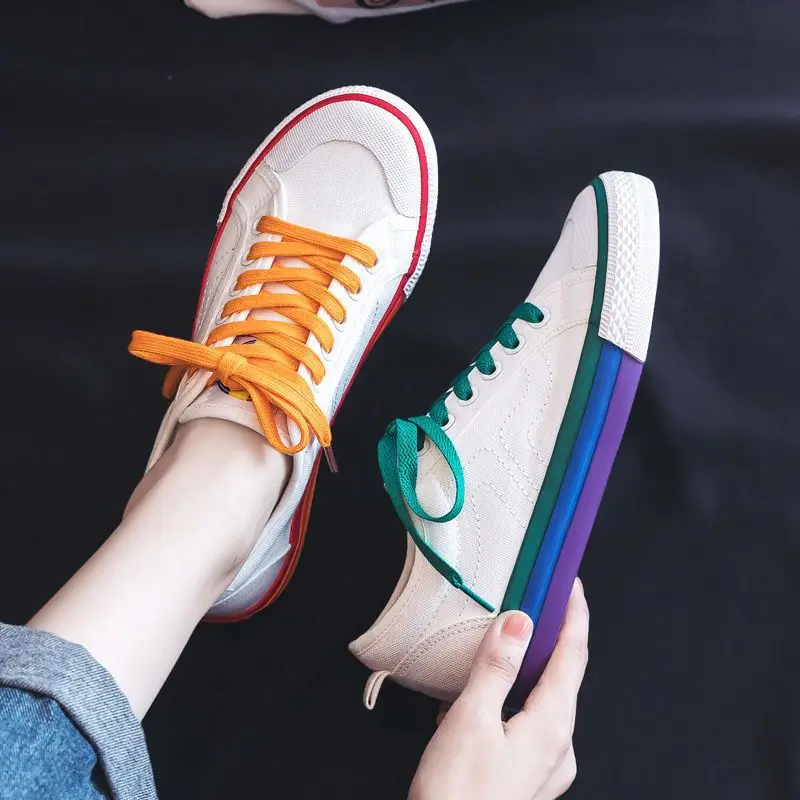 

Design Canvas Sneakers for Women Rainbow Women's Flats Shoes Trend Ladies Little White Shoes Breathable Travel Walking Shoes