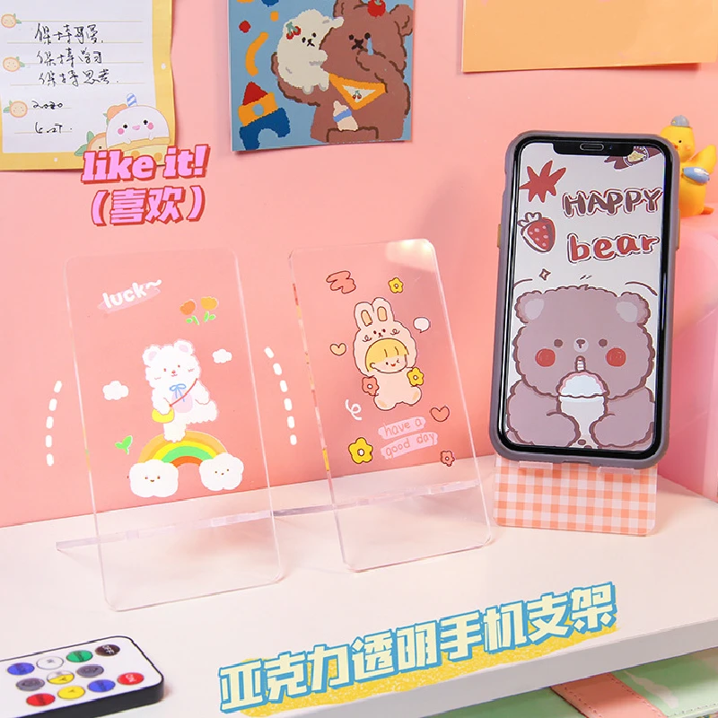 

Cute Transparent Desktop Mobile Phone Holder IPad Tablet Stand Acrylic Cell Phone Holder Lazy Creative Portable Tablet Bracket